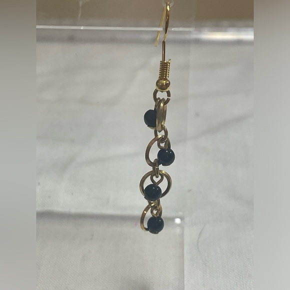 Golden circle black onyx bead center dangle drop ear wires by LaWanna Molsbee - Picture 3 of 4
